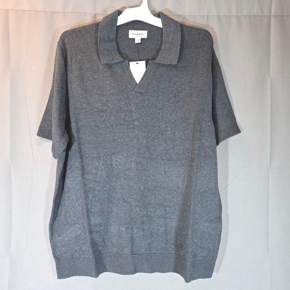 Goodfellow & Co Mens Johnny Collar Sweater Charcoal Gray Short Sleeve Knit L